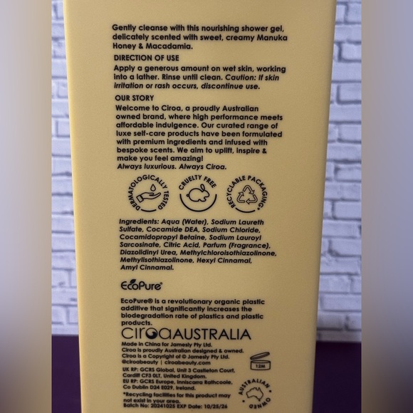 Ciroa Manuka Honey and Macadamia Shower Gel - Picture 2 of 2